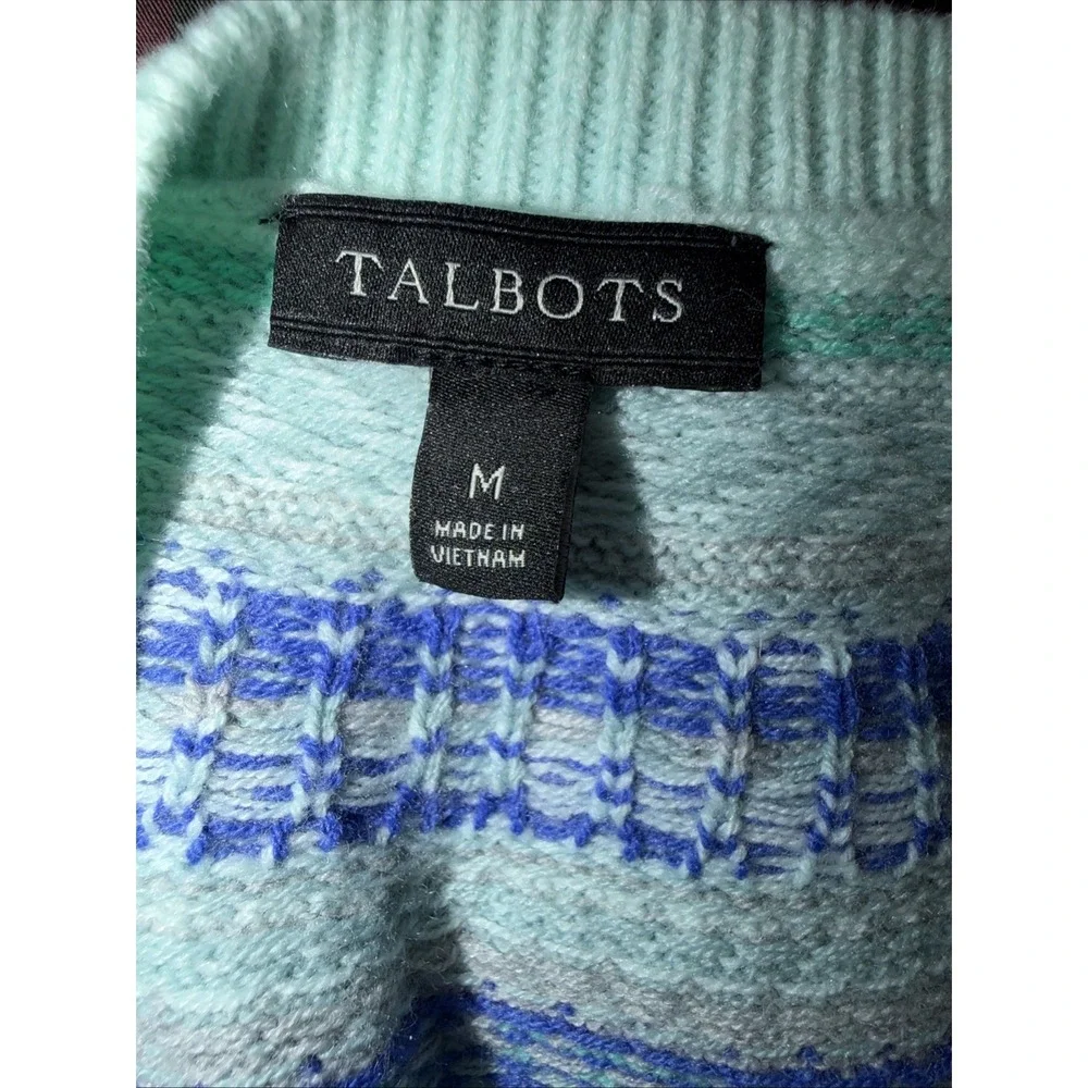 Talbots Fair Isle Nordic Lambswool Blend Sweater Women's Size Medium Blue White